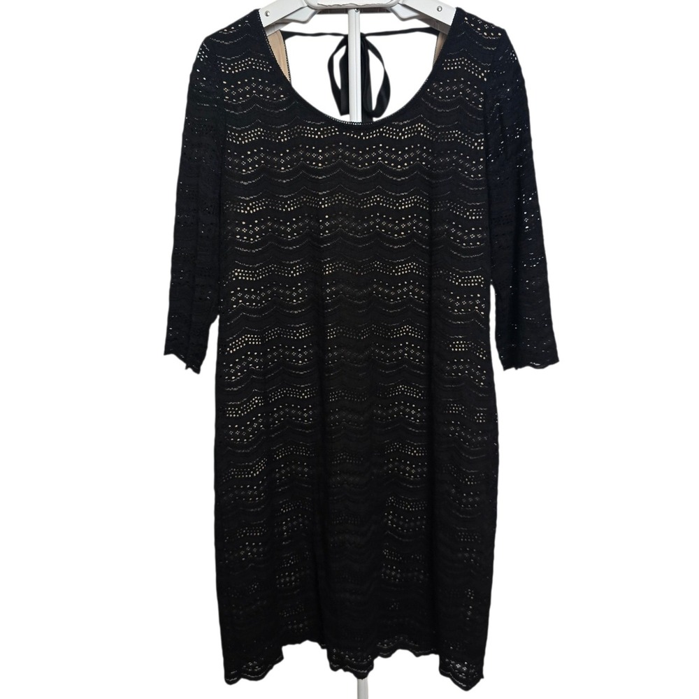 Denim Supply Ralph Lauren Black Eyelet Mini Dress XL Open Back Tie Dark Academia